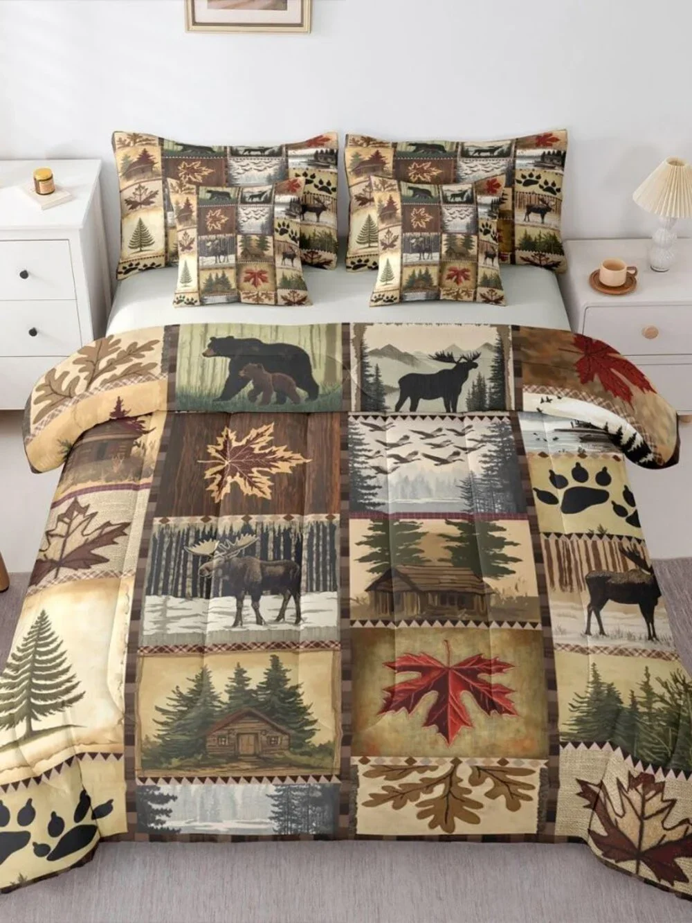 Lodge Queen Comforter Set with Sheets for Kids Boys Girls Cabin Rustic Moose 7 P